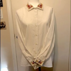 Vintage floral embroidered button up